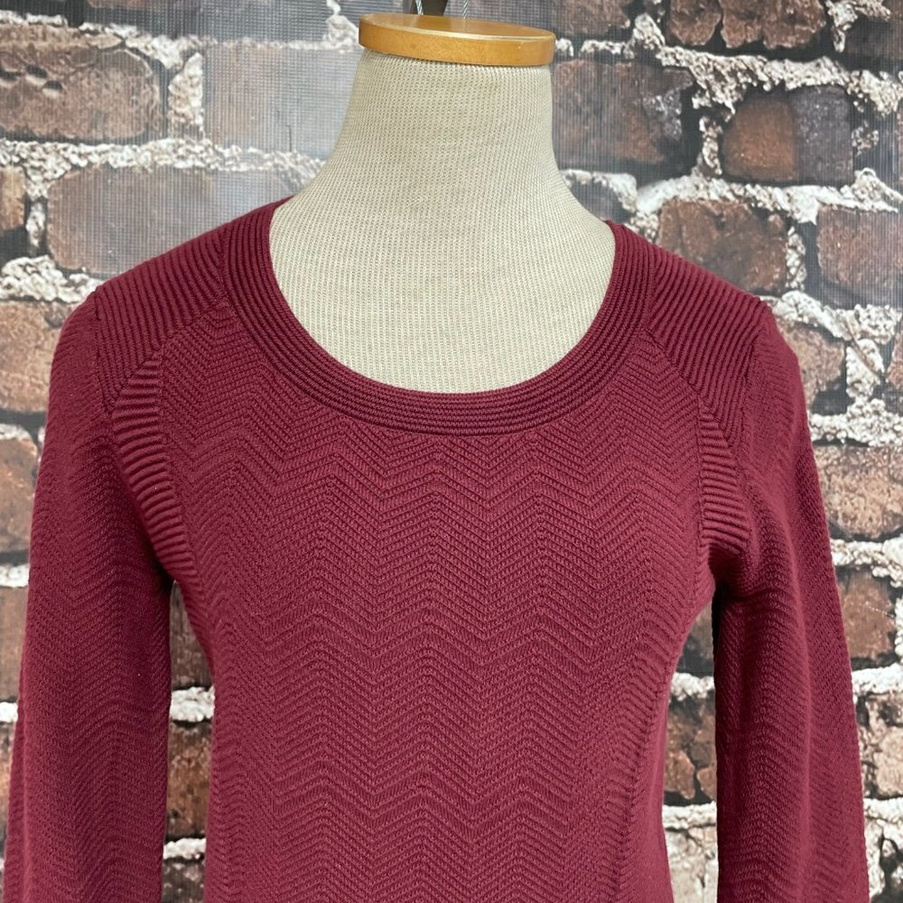 Sandro Paris Dress Peplum Knit Burgundy Red Chevron Long Sleeves Size 2 4 - Picture 6 of 15